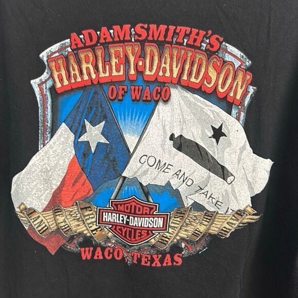 Harley Davidson Waco Texas T-Shirt Black Come and Take It Adam Smith’s Time Test - Picture 5 of 9